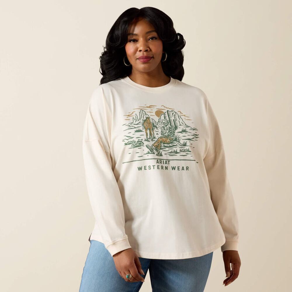NWT Ariat Women's Canvas Oversized Long Sleeve T-Shirt in Sea Salt size Medium